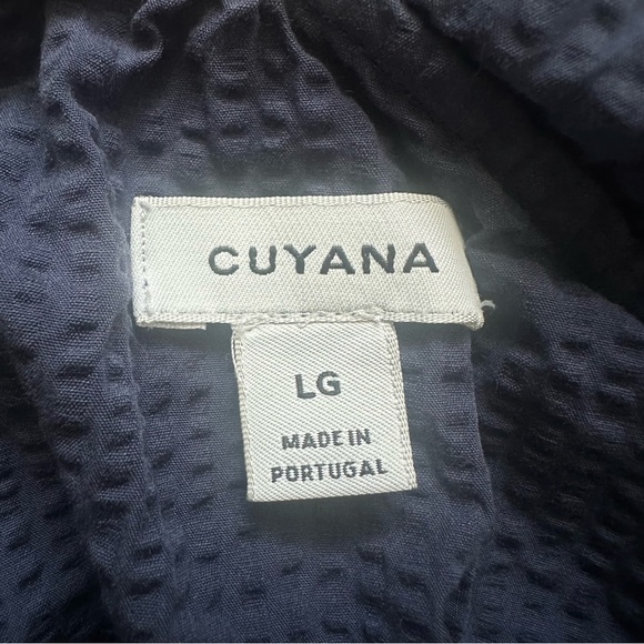 Cuyana Seersucker Flounce Top 100% Cotton Ruffle Asymmetrical Textured Blue Sz L - Picture 9 of 12